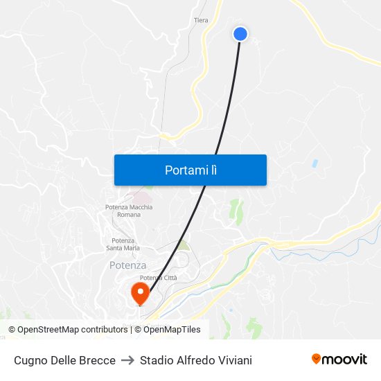 Cugno Delle Brecce to Stadio Alfredo Viviani map