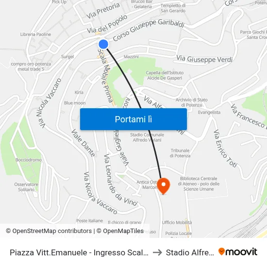 Piazza Vitt.Emanuele - Ingresso Scale Mobili - Impianto Prima to Stadio Alfredo Viviani map