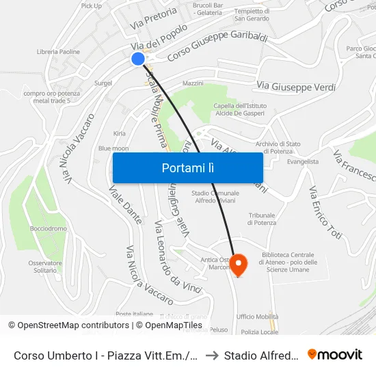 Corso Umberto I - Piazza Vitt.Em./Fronte Ascensori to Stadio Alfredo Viviani map