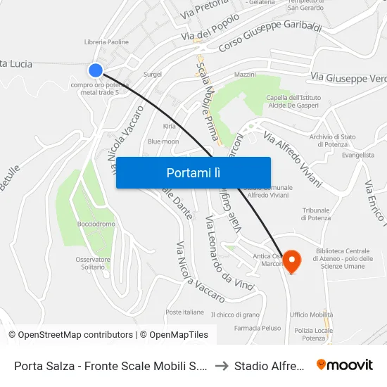 Porta Salza - Fronte Scale Mobili S. Lucia/Ponte Attrez. to Stadio Alfredo Viviani map