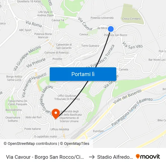 Via Cavour - Borgo San Rocco/Cimitero Vecchio to Stadio Alfredo Viviani map