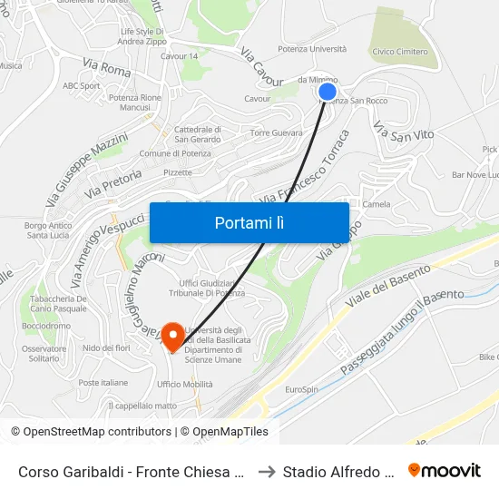Corso Garibaldi - Fronte Chiesa San Rocco to Stadio Alfredo Viviani map