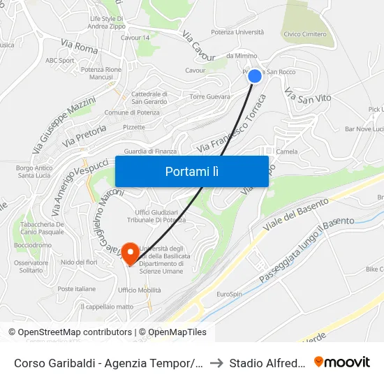 Corso Garibaldi - Agenzia Tempor/Borgo San Rocco to Stadio Alfredo Viviani map