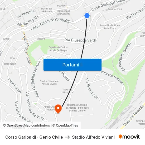 Corso Garibaldi - Genio Civile to Stadio Alfredo Viviani map