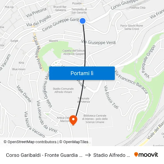 Corso Garibaldi - Fronte Guardia Di Finanza to Stadio Alfredo Viviani map