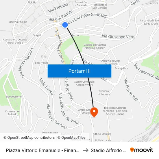 Piazza Vittorio Emanuele - Finanziaria Agos to Stadio Alfredo Viviani map