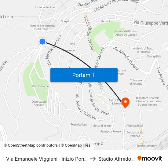 Via Emanuele Viggiani - Inizio Ponte Montereale to Stadio Alfredo Viviani map
