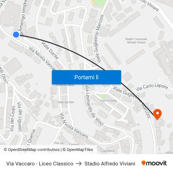 Via Vaccaro - Liceo Classico to Stadio Alfredo Viviani map
