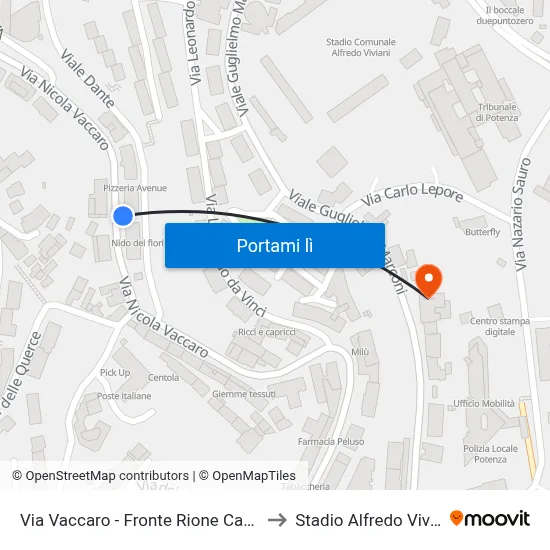 Via Vaccaro - Fronte Rione Castello to Stadio Alfredo Viviani map