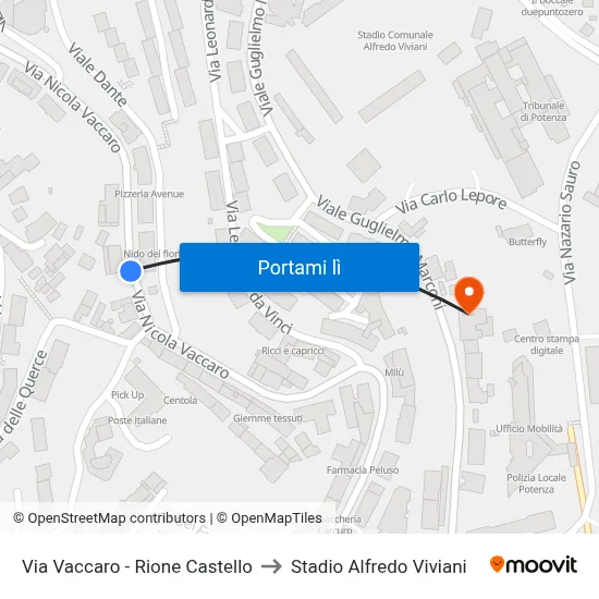 Via Vaccaro - Rione Castello to Stadio Alfredo Viviani map