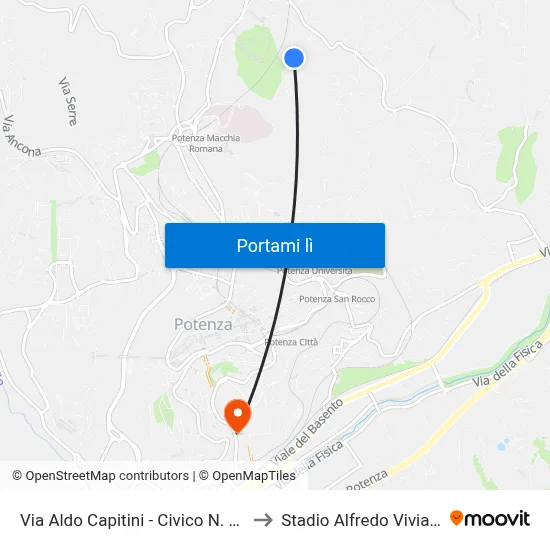 Via Aldo Capitini - Civico N. 14 to Stadio Alfredo Viviani map