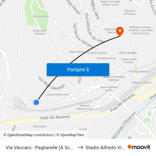 Via Vaccaro - Pagliarelle (A Scendere) to Stadio Alfredo Viviani map