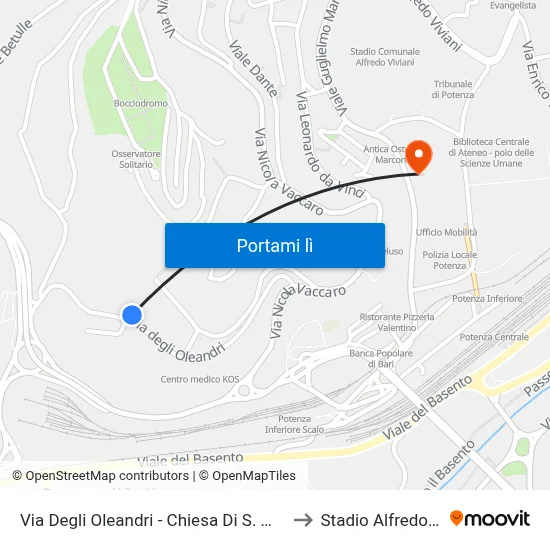 Via Degli Oleandri - Chiesa Di S. M. Degli Angeli to Stadio Alfredo Viviani map