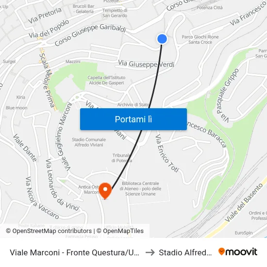 Viale Marconi - Fronte Questura/Ufficio Passaporto to Stadio Alfredo Viviani map