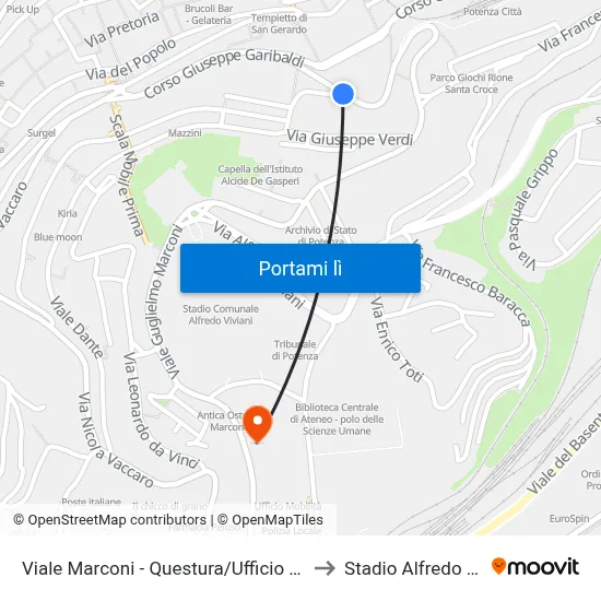 Viale Marconi - Questura/Ufficio Passaporto to Stadio Alfredo Viviani map