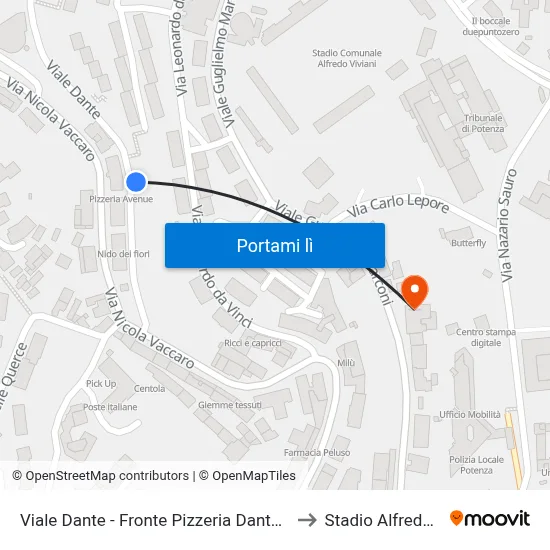Viale Dante - Fronte Pizzeria Dante (Civico N.130) to Stadio Alfredo Viviani map