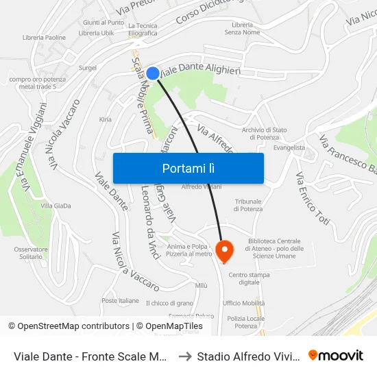 Viale Dante - Fronte Scale Mobili to Stadio Alfredo Viviani map