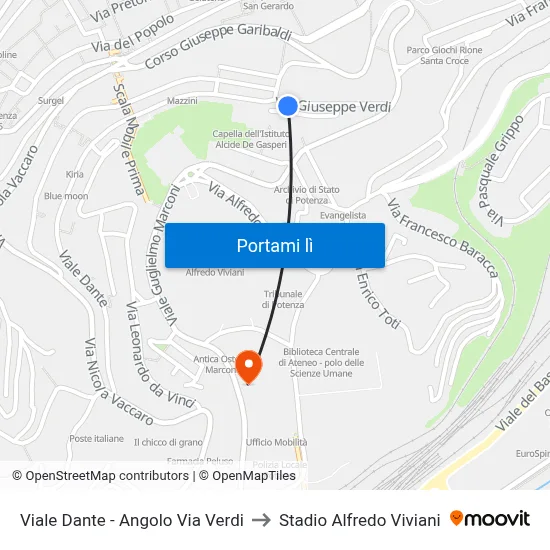Viale Dante - Angolo Via Verdi to Stadio Alfredo Viviani map