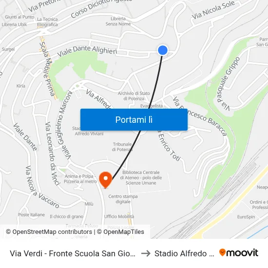 Via Verdi - Fronte Scuola San Giovanni Bosco to Stadio Alfredo Viviani map