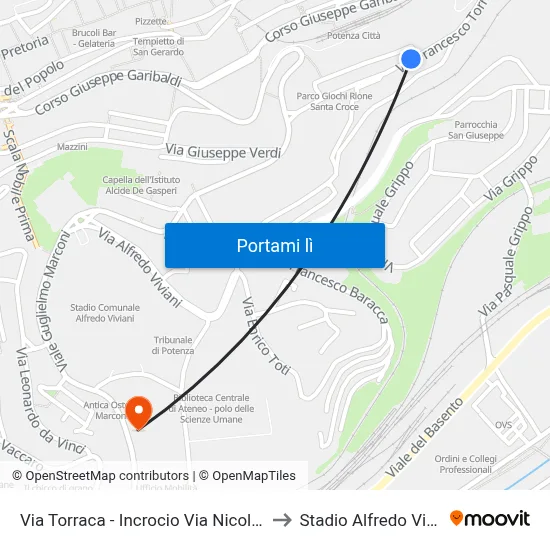 Via Torraca - Incrocio Via Nicola Sole to Stadio Alfredo Viviani map