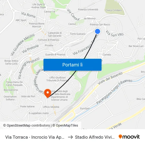 Via Torraca - Incrocio Via Appia to Stadio Alfredo Viviani map