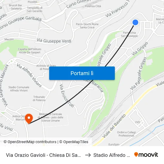 Via Orazio Gavioli - Chiesa Di San Giuseppe to Stadio Alfredo Viviani map