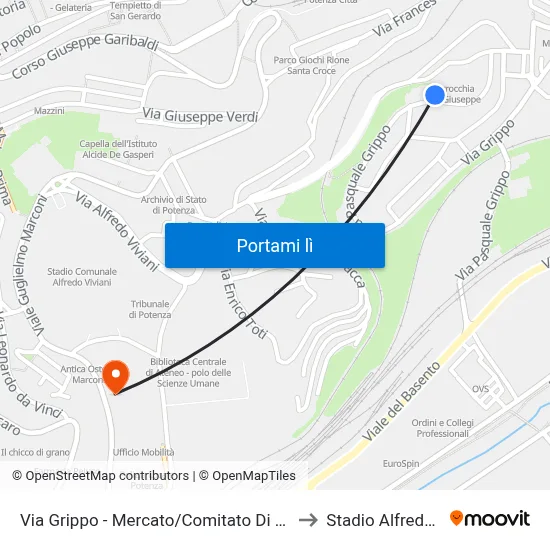 Via Grippo - Mercato/Comitato Di Quart. R.Lucania to Stadio Alfredo Viviani map