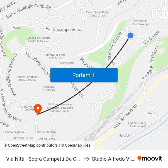 Via Nitti - Sopra Campetti Da Calcetto to Stadio Alfredo Viviani map