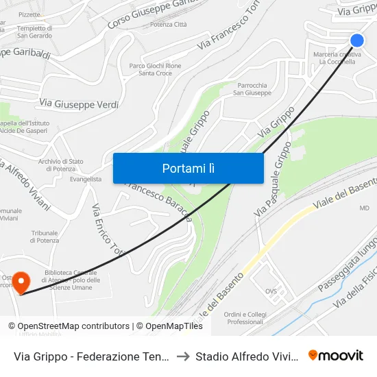 Via Grippo - Federazione Tennis to Stadio Alfredo Viviani map