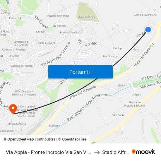 Via Appia - Fronte Incrocio Via San Vincenzo De Paoli-Art Restaurant to Stadio Alfredo Viviani map