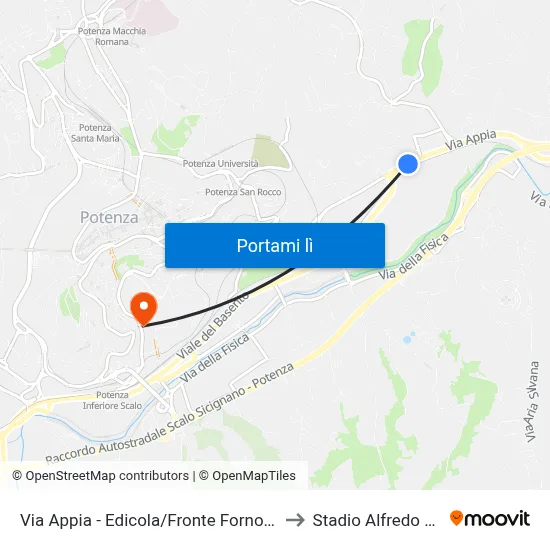 Via Appia - Edicola/Fronte Forno Le Spighe to Stadio Alfredo Viviani map