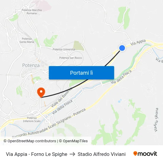 Via Appia - Forno Le Spighe to Stadio Alfredo Viviani map