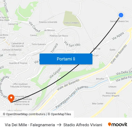 Via Dei Mille - Falegnameria to Stadio Alfredo Viviani map