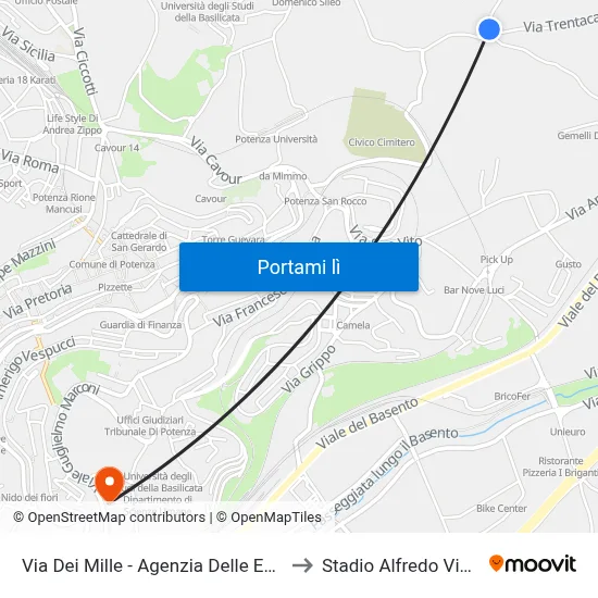 Via Dei Mille - Agenzia Delle Entrate to Stadio Alfredo Viviani map