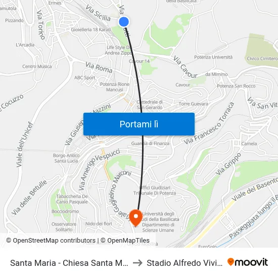 Santa Maria - Chiesa Santa Maria to Stadio Alfredo Viviani map