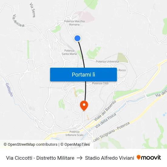 Via Ciccotti - Distretto Militare to Stadio Alfredo Viviani map