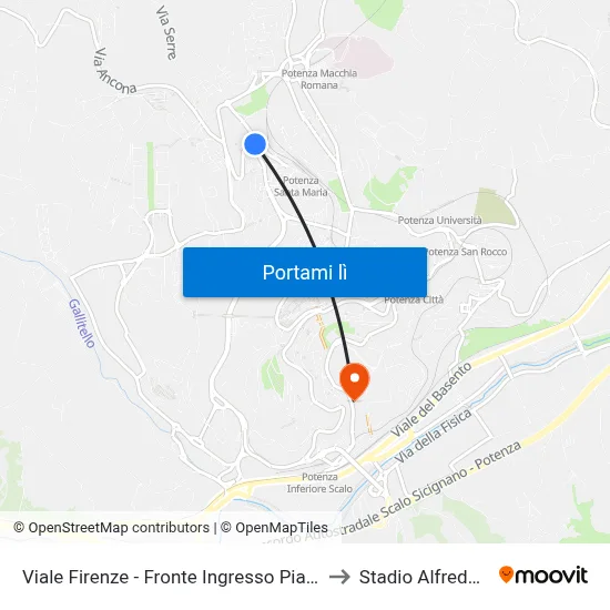 Viale Firenze - Fronte Ingresso Piazza Don Bosco to Stadio Alfredo Viviani map