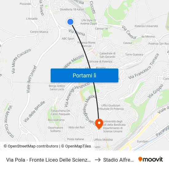 Via Pola - Fronte Liceo Delle Scienze Umane E. Gianturco to Stadio Alfredo Viviani map