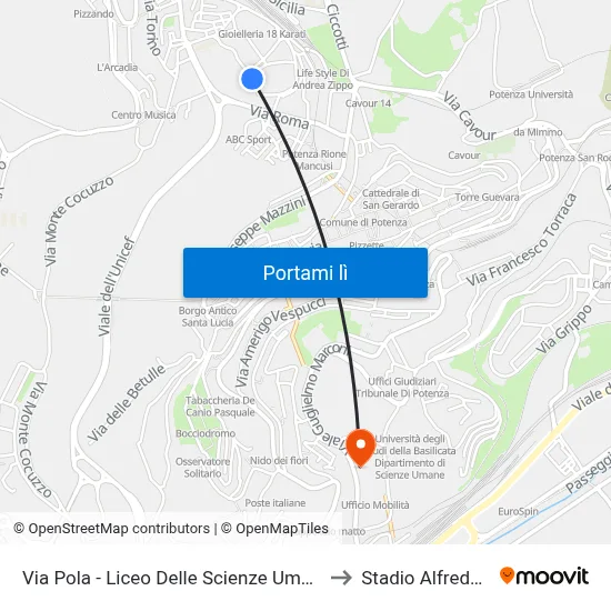 Via Pola - Liceo Delle Scienze Umane E. Gianturco to Stadio Alfredo Viviani map