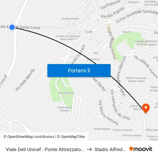 Viale Dell Unicef - Ponte Attrezzato (Lato Tammone) to Stadio Alfredo Viviani map