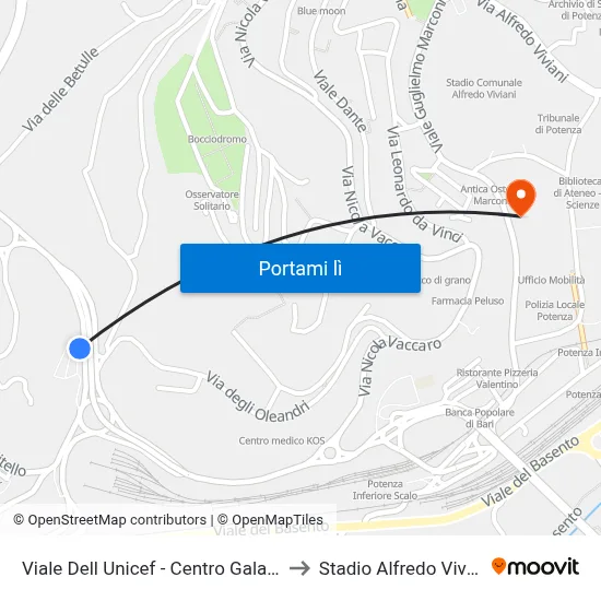 Viale Dell Unicef - Centro Galassia to Stadio Alfredo Viviani map