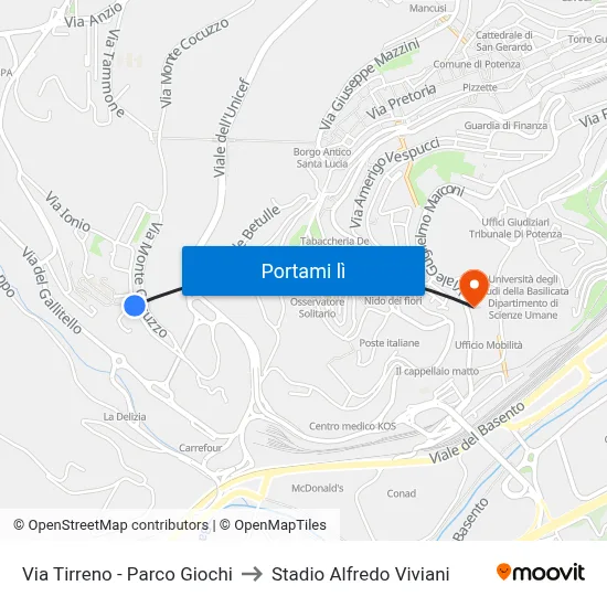 Via Tirreno - Parco Giochi to Stadio Alfredo Viviani map
