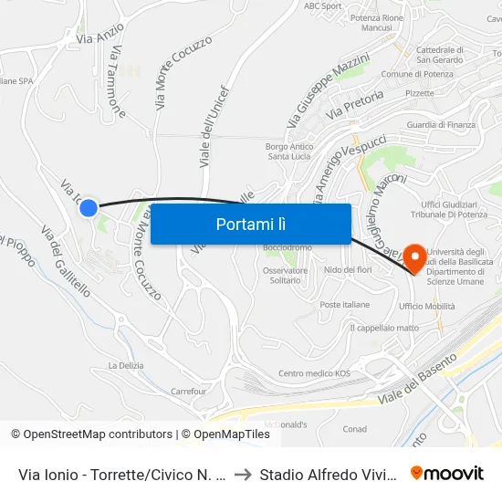 Via Ionio - Torrette/Civico N. 48 to Stadio Alfredo Viviani map