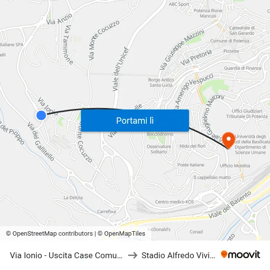 Via Ionio - Uscita Case Comunali to Stadio Alfredo Viviani map