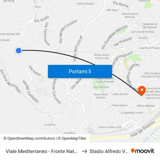 Viale Mediterraneo - Fronte Natuvera Bio to Stadio Alfredo Viviani map