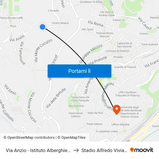 Via Anzio - Istituto Alberghiero to Stadio Alfredo Viviani map