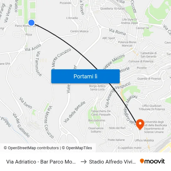 Via Adriatico - Bar Parco Mondo to Stadio Alfredo Viviani map