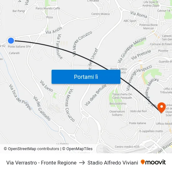 Via Verrastro - Fronte Regione to Stadio Alfredo Viviani map