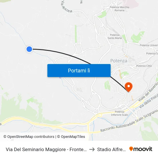 Via Del Seminario Maggiore - Fronte Residenza Per Anziani to Stadio Alfredo Viviani map