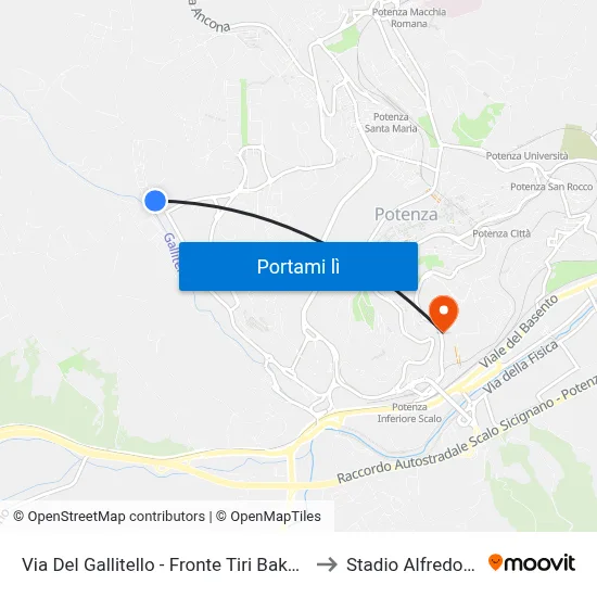 Via Del Gallitello - Fronte Tiri Bakery And Caffe to Stadio Alfredo Viviani map